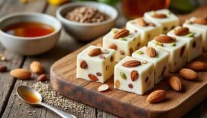découvrez notre nougat vegan, une douceur gourmande 100% végétale, sans produits animaux, idéale pour les amateurs de saveurs sucrées et éthiques.