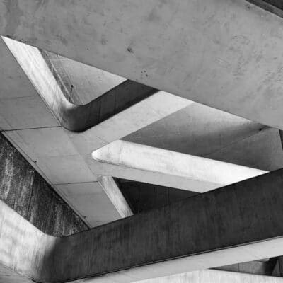 a black and white photo of a concrete structure